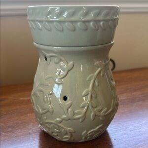 Sage Green Electric Ceramic Wax Warmer with Embossed Vine Accents